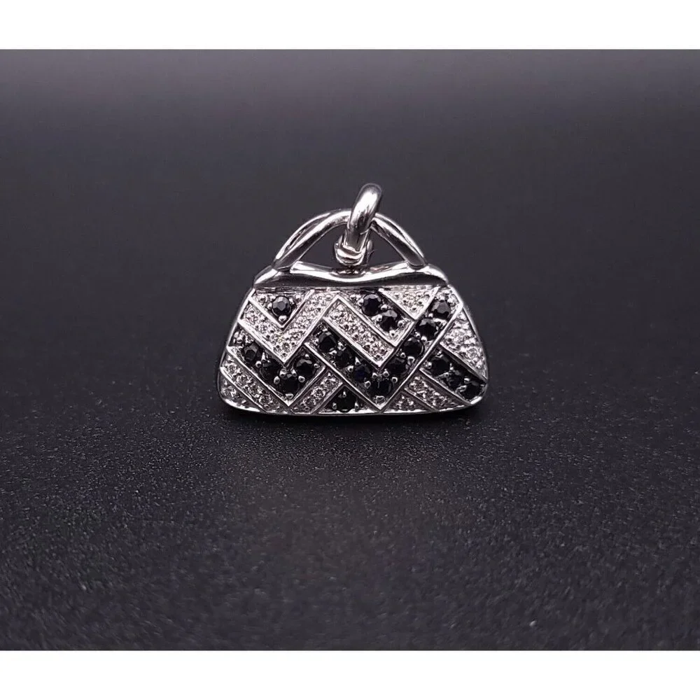 Mirabelle 18kt White Gold Diamond and Sapphire Purse Charm Pendant with Enhancer